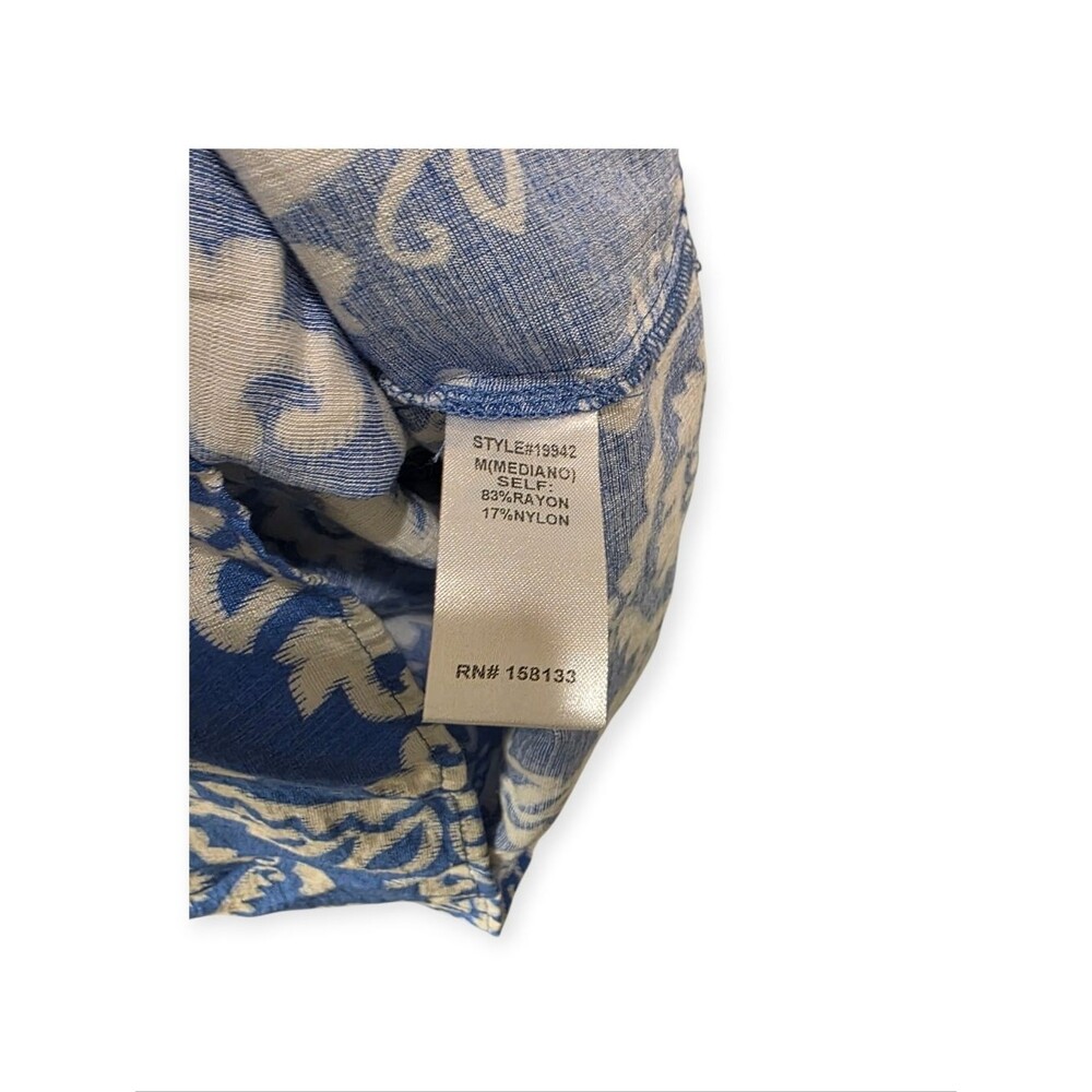 Staccato Blue and White Floral Print Button Front Blouse Size M - Picture 4 of 5